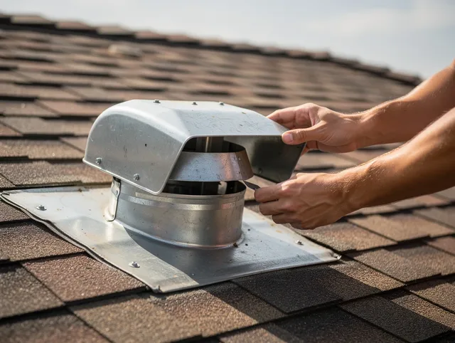 New Milford Dryer Vent Cleaning certified technician safely cleaning a roof-mounted dryer vent in New Milford