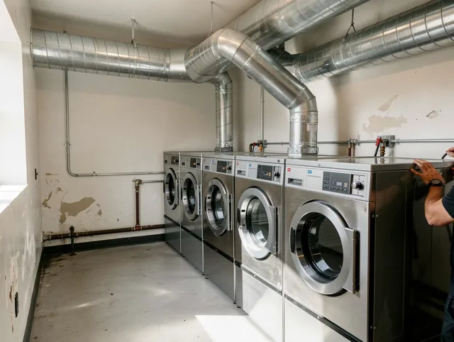 New Milford Dryer Vent Cleaning team performing large-scale commercial dryer vent cleaning in New Milford