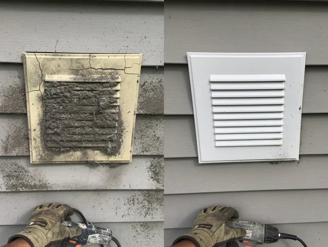 New Milford Dryer Vent Cleaning technician installing high-quality dryer vent cover at a residential property in New Milford