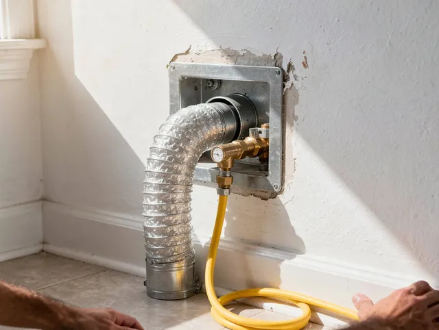 New Milford Dryer Vent Cleaning certified technician performing specialized gas dryer vent cleaning in New Milford